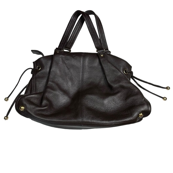 Iris Tyler Brown Pebbled Leather Tassel Zip Top Hobo Shoulder Bag Purse - Picture 1 of 15
